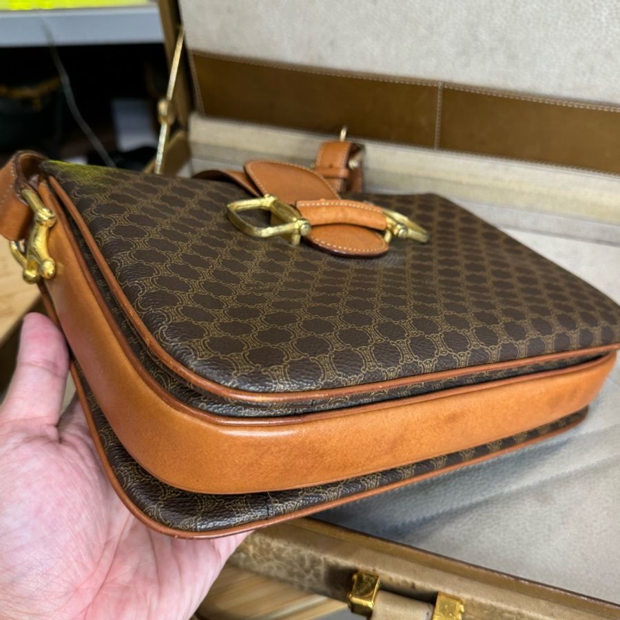 CELINE vintage 老花特殊馬銜釦上蓋書包/ 斜背包🩶復古美感-7