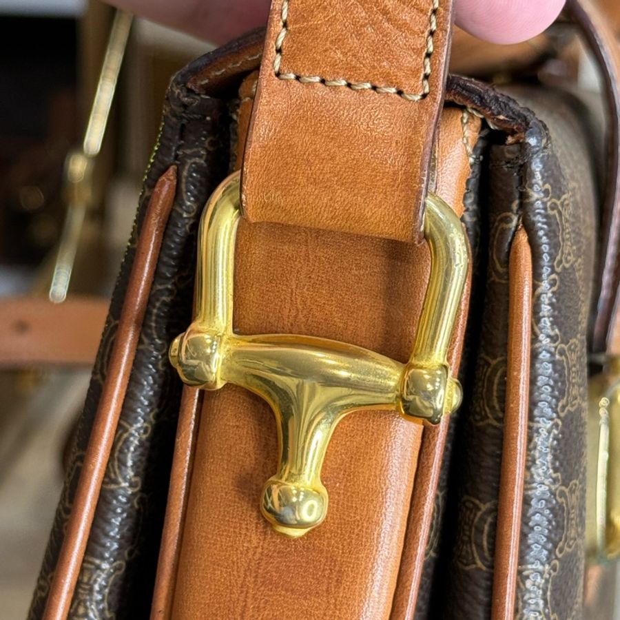 CELINE vintage 老花特殊馬銜釦上蓋書包/ 斜背包🩶復古美感-18