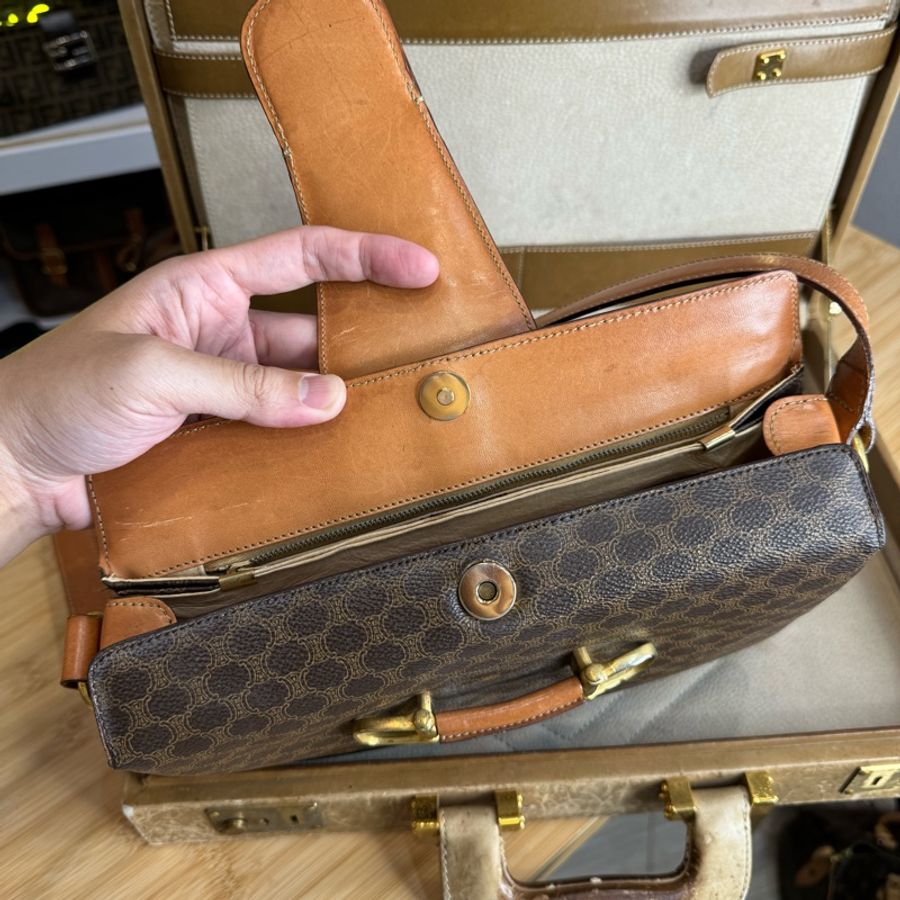 CELINE vintage 老花特殊馬銜釦上蓋書包/ 斜背包🩶復古美感-22