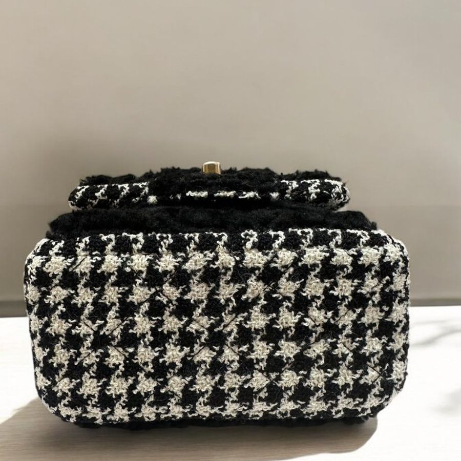 CHANEL 千鳥格黑色毛呢小方胖/30開-3