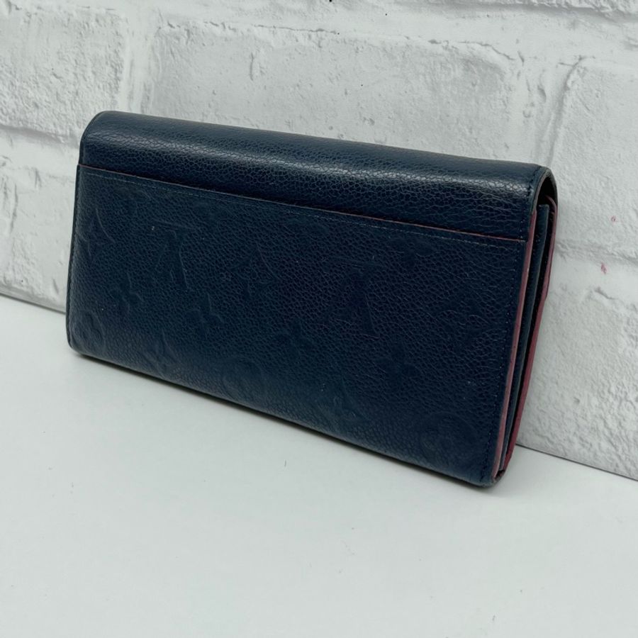LOUIS VUITTON LV 深藍原花壓紋皮革長夾 全配 EMPREINTE SARAH-4