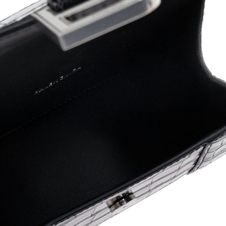 Balenciaga Hourglass Xs Crocodile Embossed Crossbody Bag for Women in Black (592833-1LR6Y-1000)-3