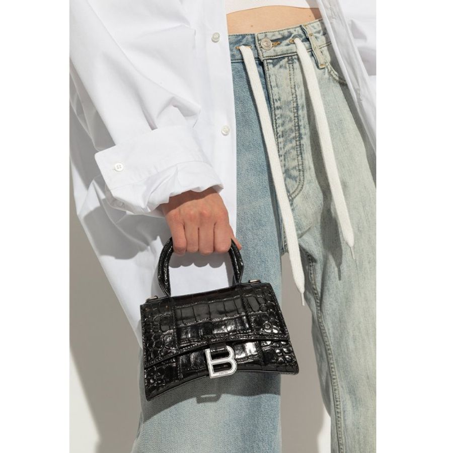 Balenciaga Hourglass Xs Crocodile Embossed Crossbody Bag for Women in Black (592833-1LR6Y-1000)-5