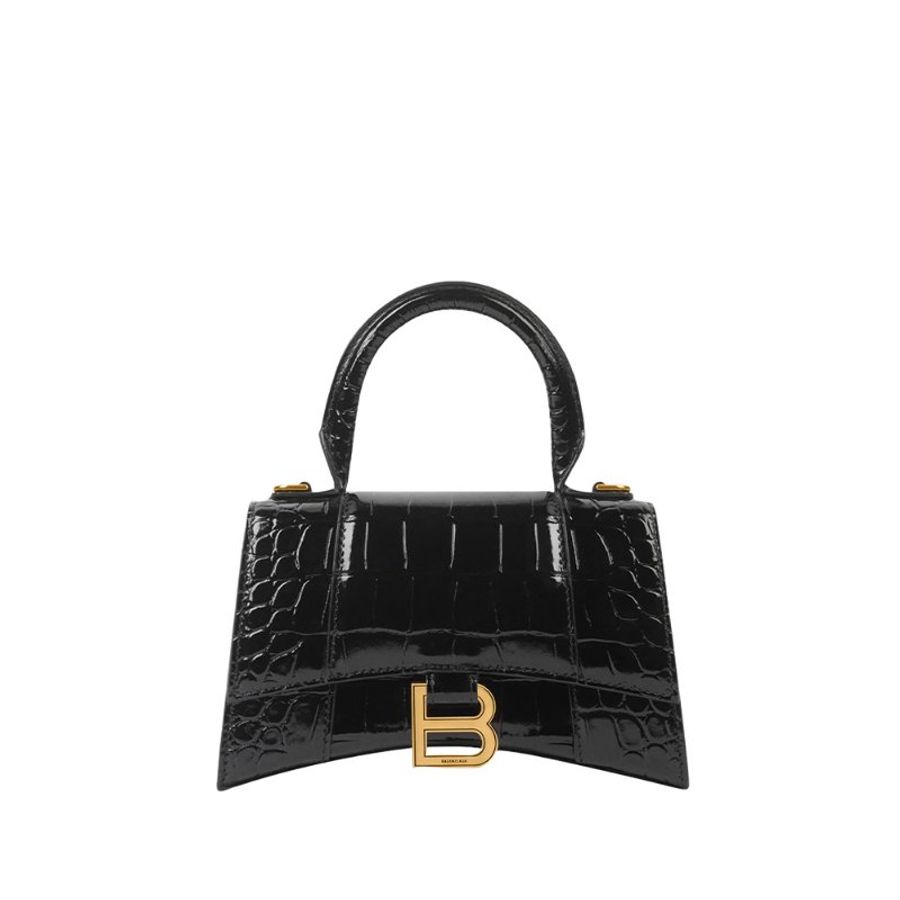 Balenciaga Hourglass Xs Crocodile Embossed Crossbody Bag for Women in Black (592833-1LRGM-1000 )-0