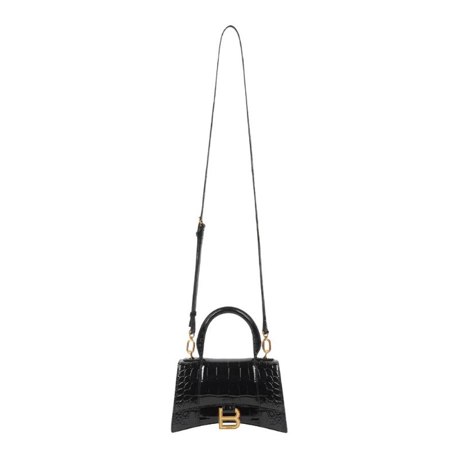 Balenciaga Hourglass Xs Crocodile Embossed Crossbody Bag for Women in Black (592833-1LRGM-1000 )-3