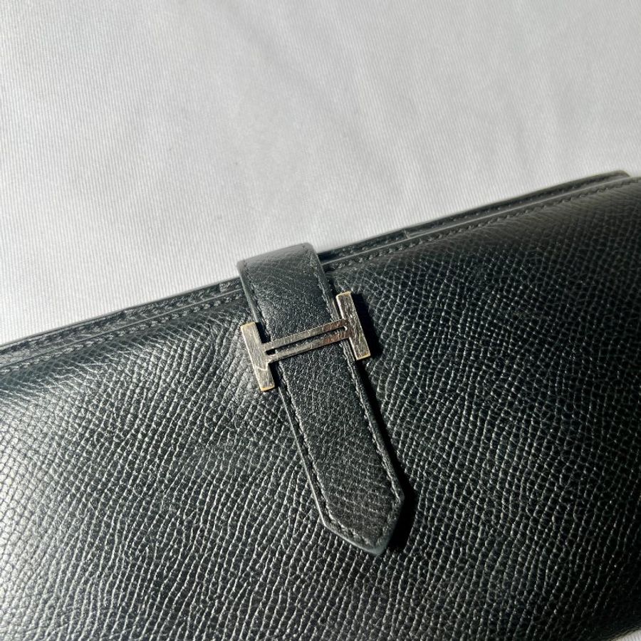 Hermes銀扣黑色皮革長夾錢銀包卡片套原裝盒 日出中古二手vintage-9