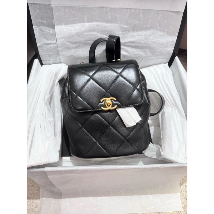 ［全新］Chanel 香奈兒 季節款後背包 黑金羊皮-0
