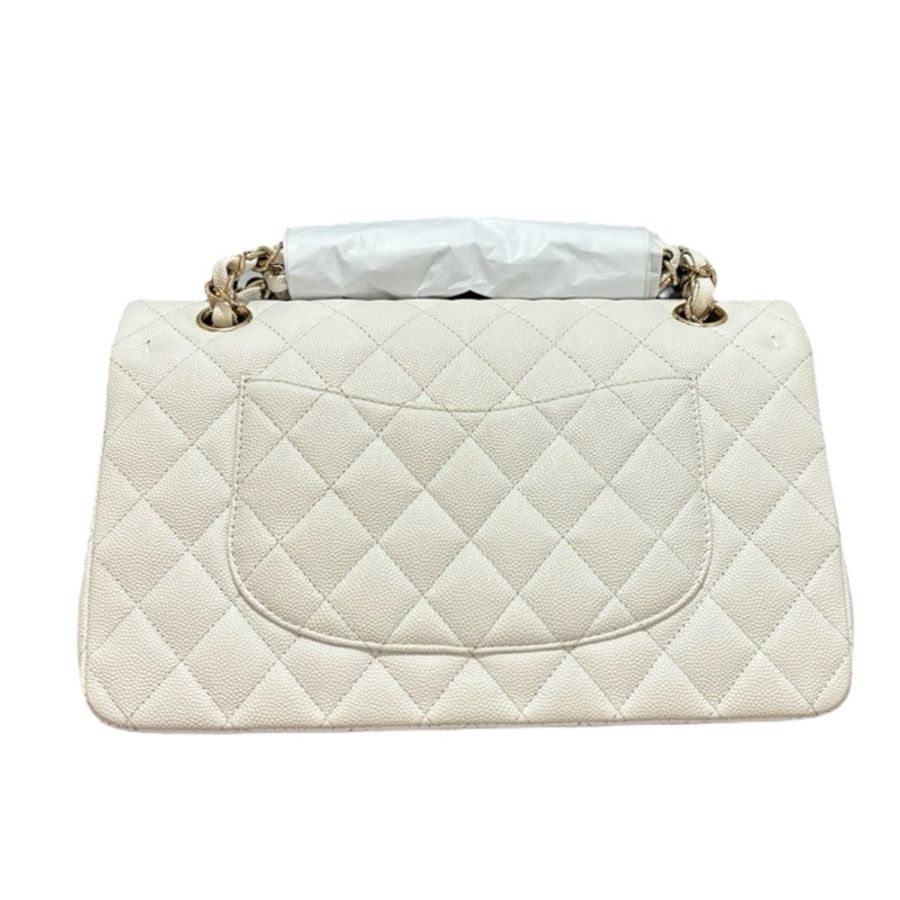 Chanel Caviar CF25白色荔枝皮金扣-1