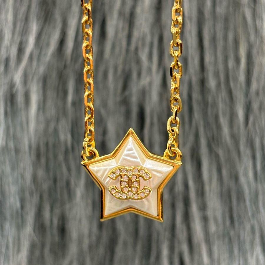 CHANEL ABC405 LOGO 雙C 香奈兒 水鑽 彗星 星星 樹脂 金色 金屬 小香 項鍊-0