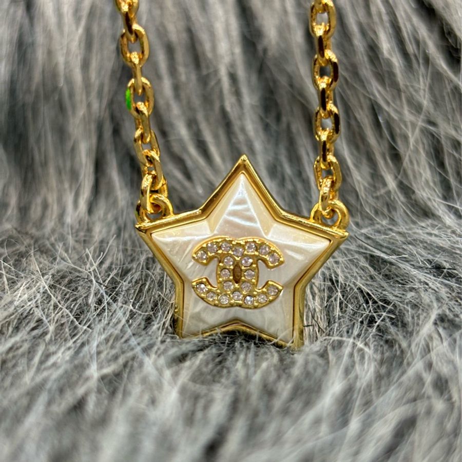 CHANEL ABC405 LOGO 雙C 香奈兒 水鑽 彗星 星星 樹脂 金色 金屬 小香 項鍊-10