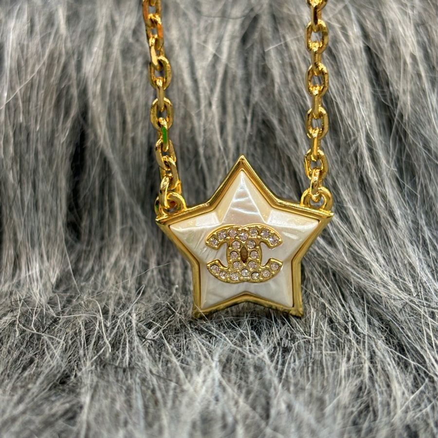 CHANEL ABC405 LOGO 雙C 香奈兒 水鑽 彗星 星星 樹脂 金色 金屬 小香 項鍊-11