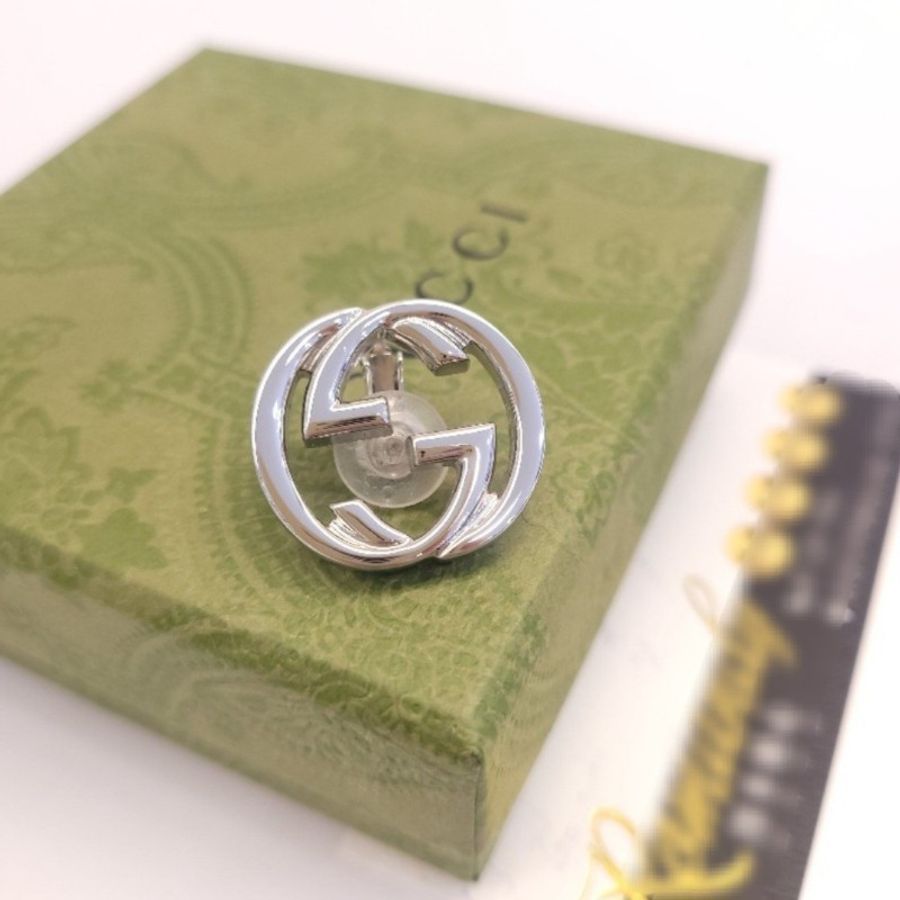GUCCI 雙G LOGO銀色夾式單邊耳環-0