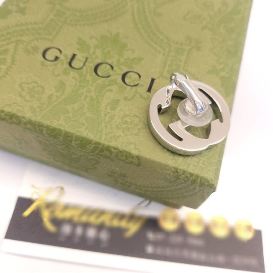 GUCCI 雙G LOGO銀色夾式單邊耳環-3