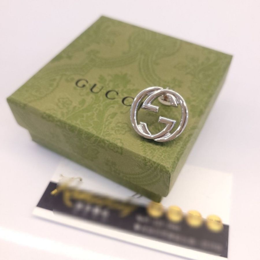 GUCCI 雙G LOGO銀色夾式單邊耳環-4