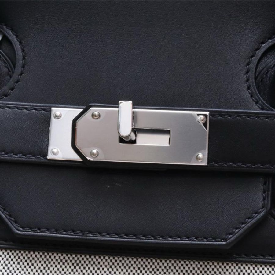 HERMES(愛馬仕) HAC 40 cargo 01白色拼89黑色 Criss Viking 編織帆布 Z刻 銀扣-5