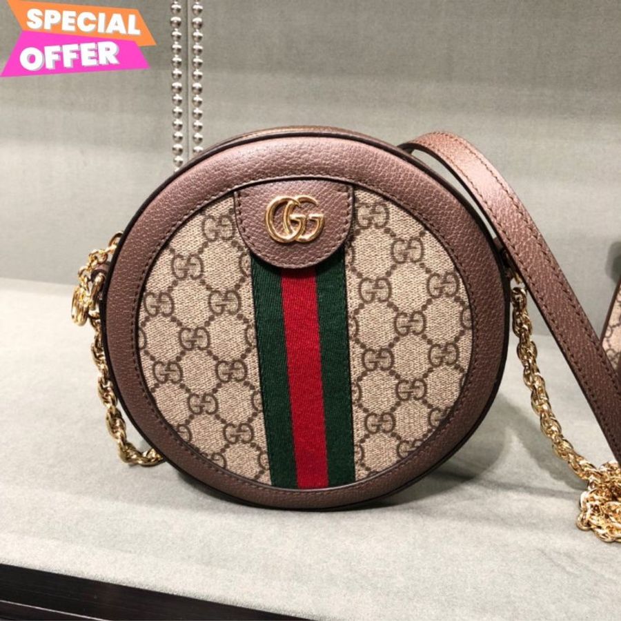 "限時降價"-Gucci 550618 GG Ophidia supreme 塗層帆布小圓餅包《當季專櫃正售★全新商品 》-0