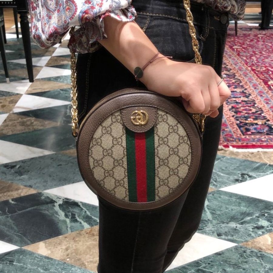 "限時降價"-Gucci 550618 GG Ophidia supreme 塗層帆布小圓餅包《當季專櫃正售★全新商品 》-4