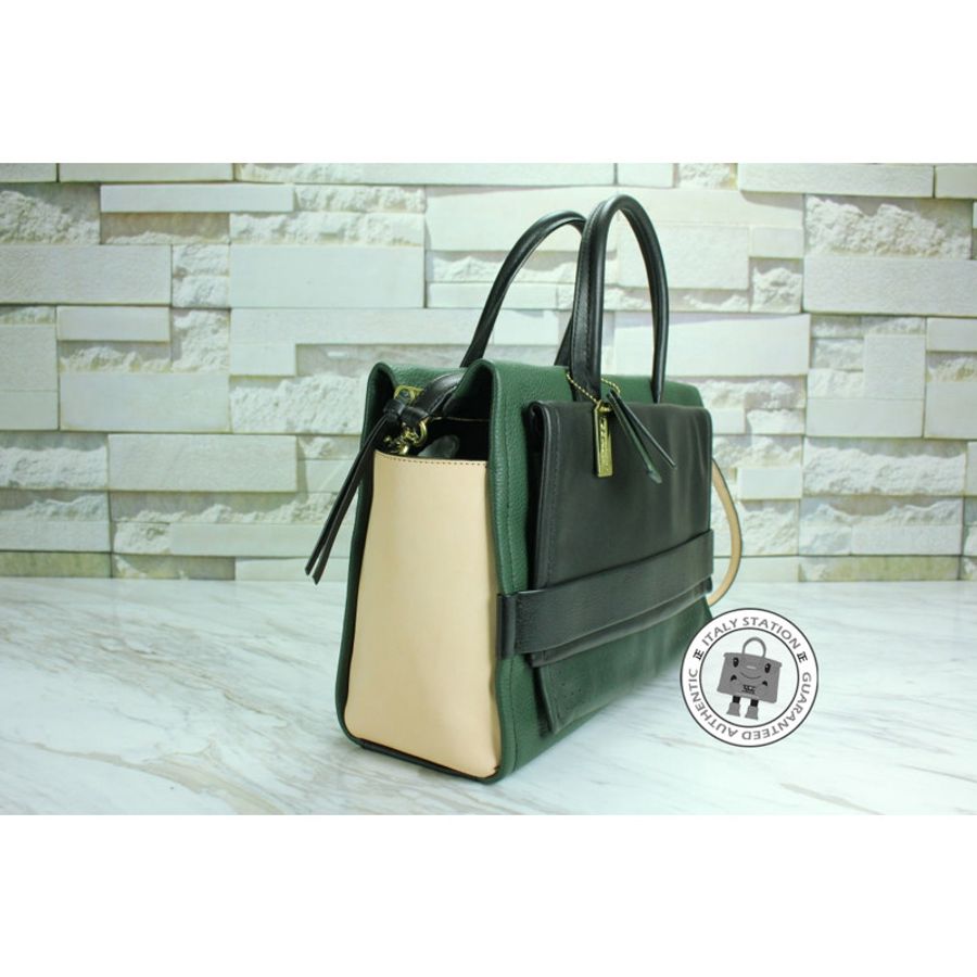 Coach F27994 Green+black+tan / B4/OL Leather Tote Bag Ghw-1