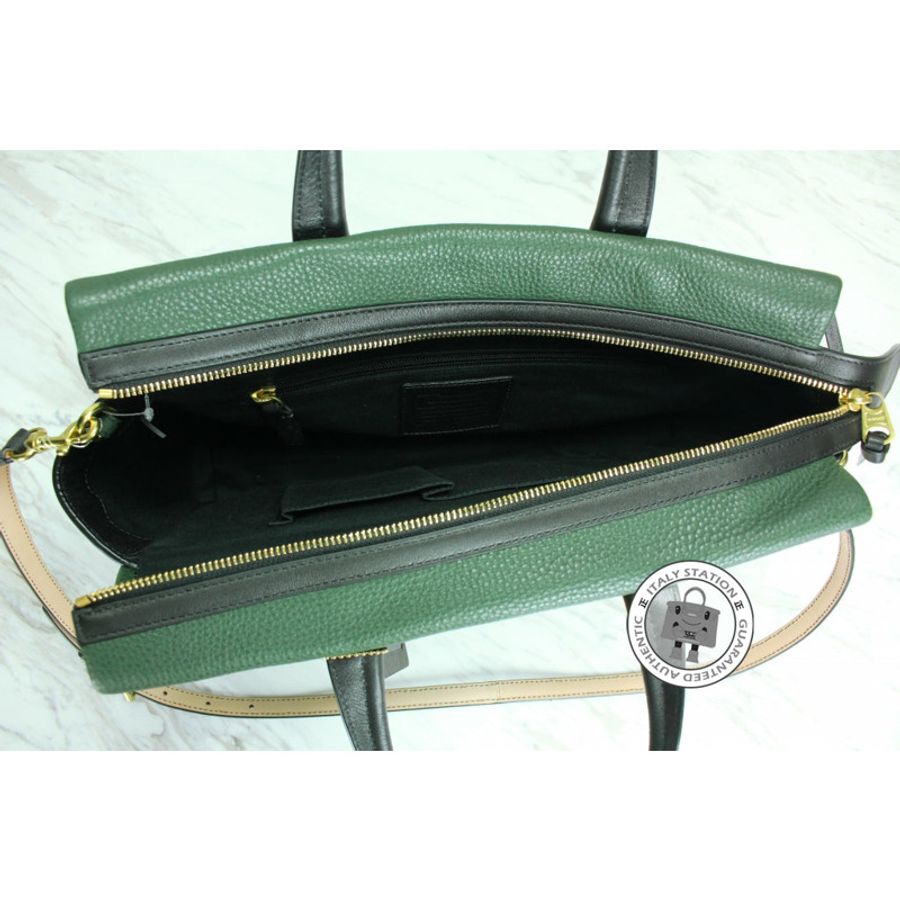Coach F27994 Green+black+tan / B4/OL Leather Tote Bag Ghw-4