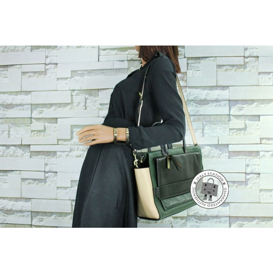 Coach F27994 Green+black+tan / B4/OL Leather Tote Bag Ghw-5