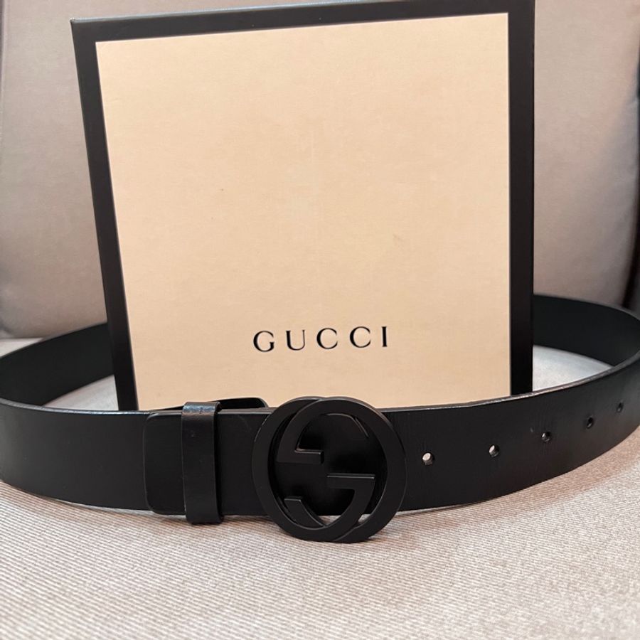 Gucci 全黑皮帶90cm-0