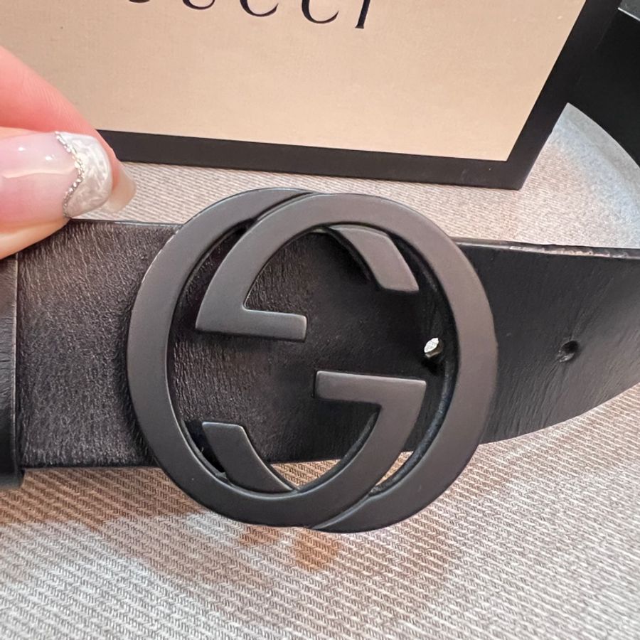 Gucci 全黑皮帶90cm-6