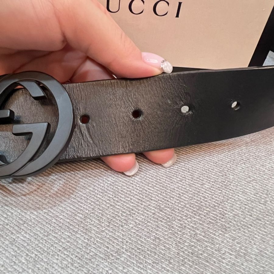 Gucci 全黑皮帶90cm-9
