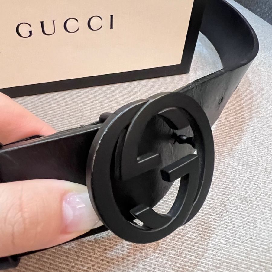 Gucci 全黑皮帶90cm-12