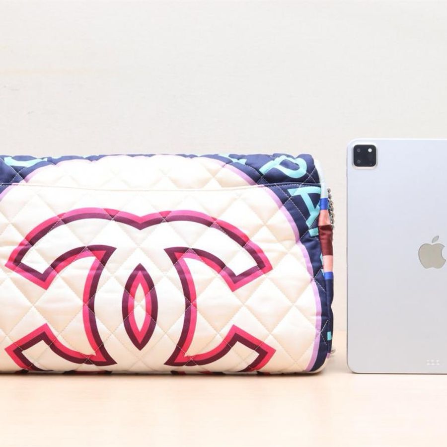 CHANEL(香奈兒) 彩色 logo 機場包 CF XXL 拼色 帆布 25開 銀扣-2