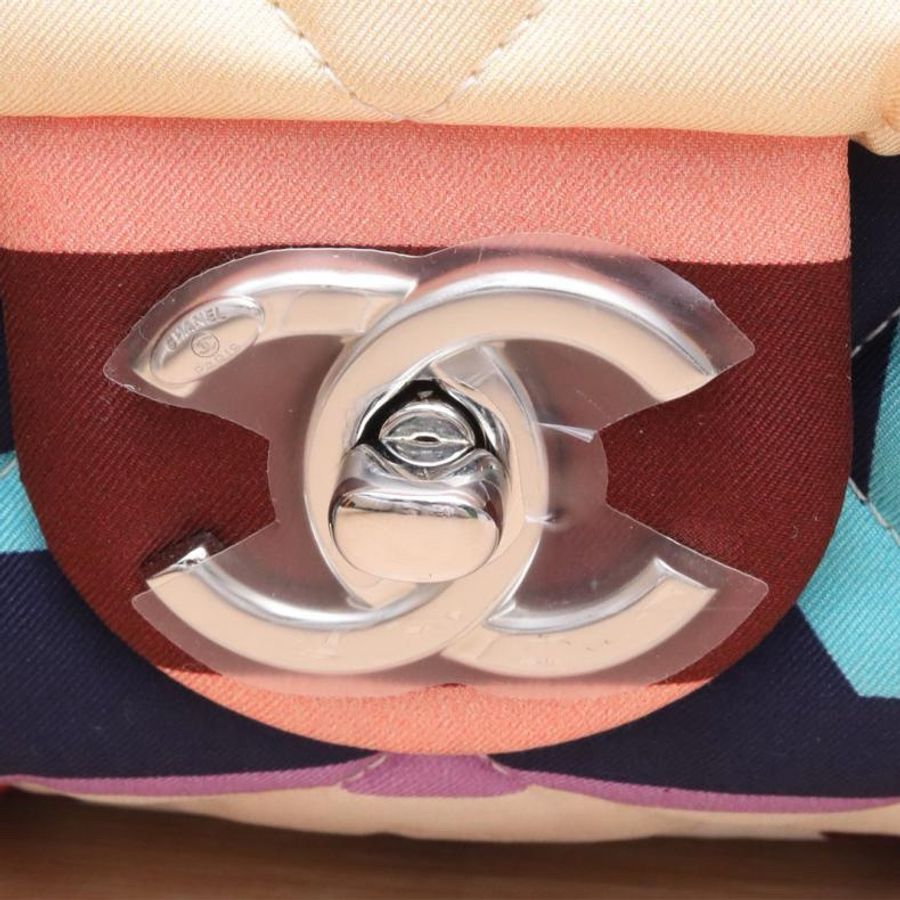 CHANEL(香奈兒) 彩色 logo 機場包 CF XXL 拼色 帆布 25開 銀扣-5