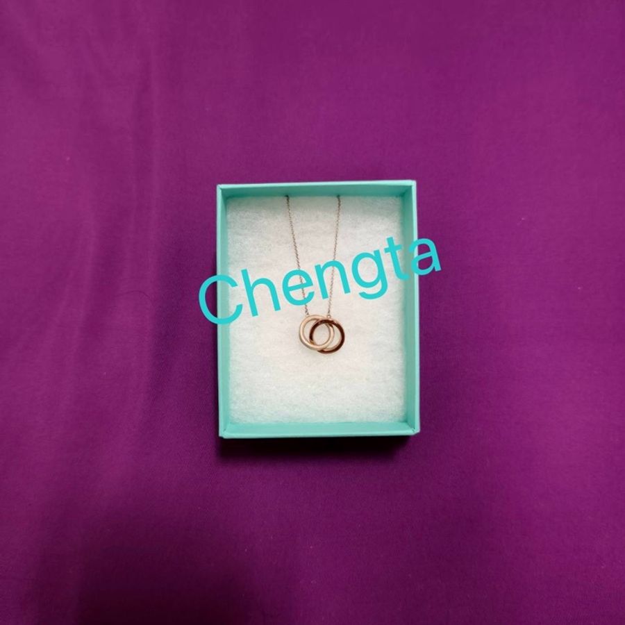 Chengta 【Tiffany&Co. 蒂芙尼】1837系列-18K玫瑰金混搭純銀雙戒環墜飾項鍊-4
