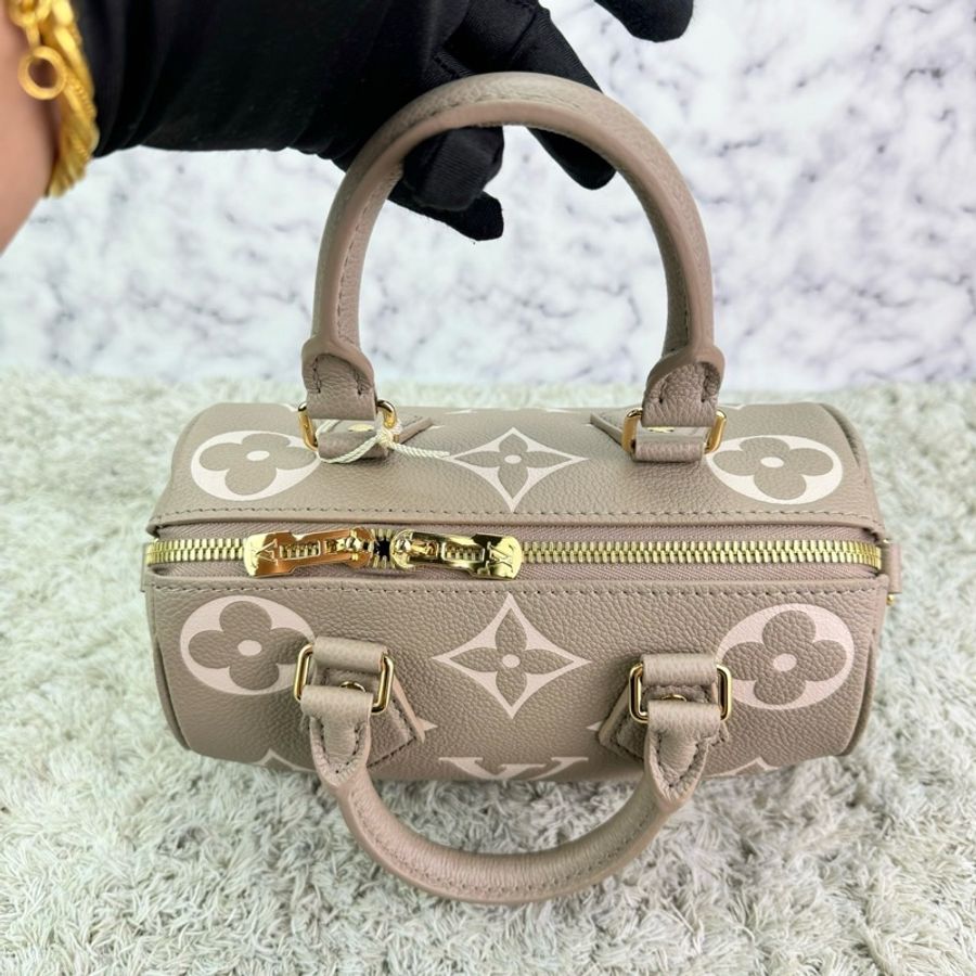 LV M46575經典Speedy Bandoulière 20 Empreinte皮革手提/斜背包(斑鳩灰色/ 奶油色)-16