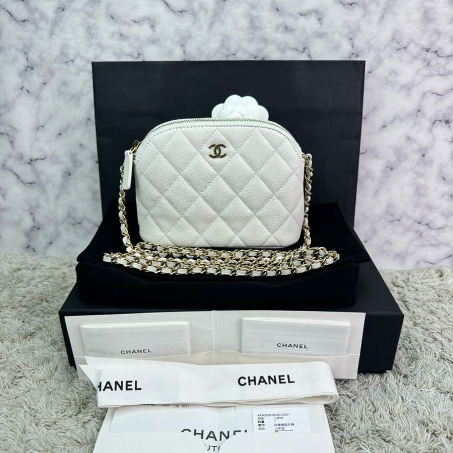 香奈兒Chanel 24s小貝殼包 荔枝牛皮 白色 金釦-0