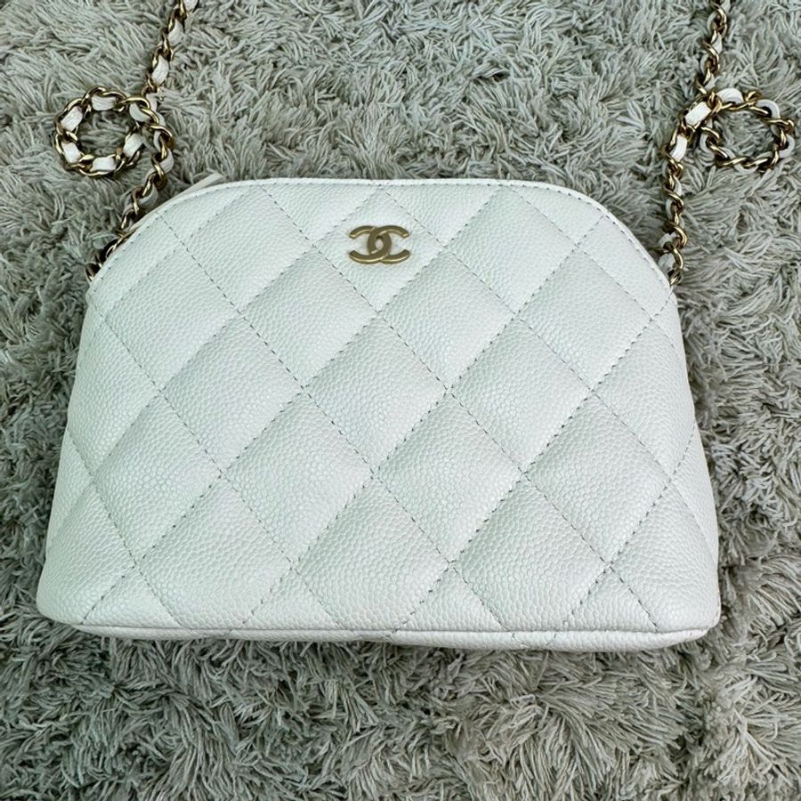 香奈兒Chanel 24s小貝殼包 荔枝牛皮 白色 金釦-6