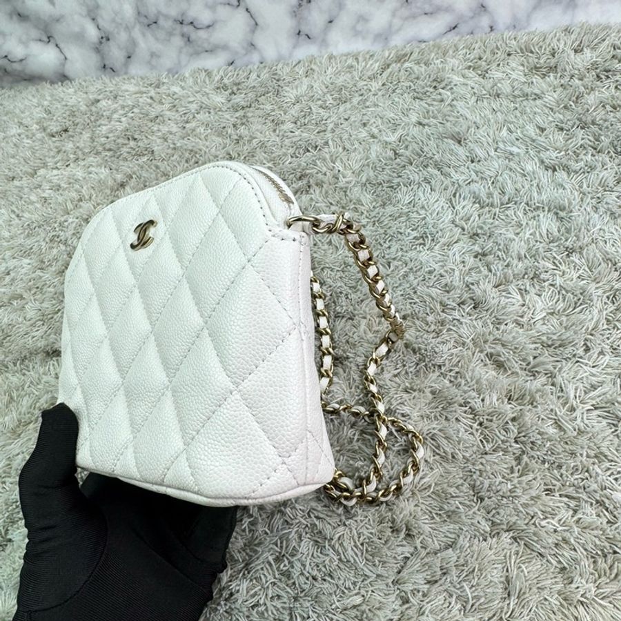 香奈兒Chanel 24s小貝殼包 荔枝牛皮 白色 金釦-10