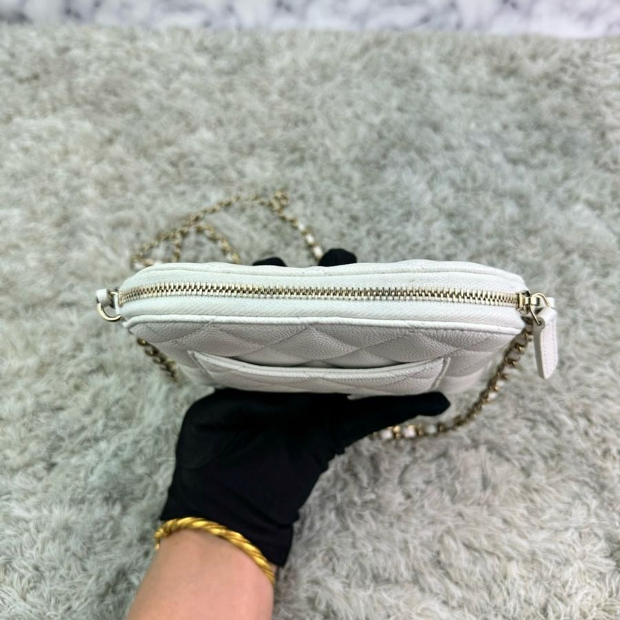 香奈兒Chanel 24s小貝殼包 荔枝牛皮 白色 金釦-14