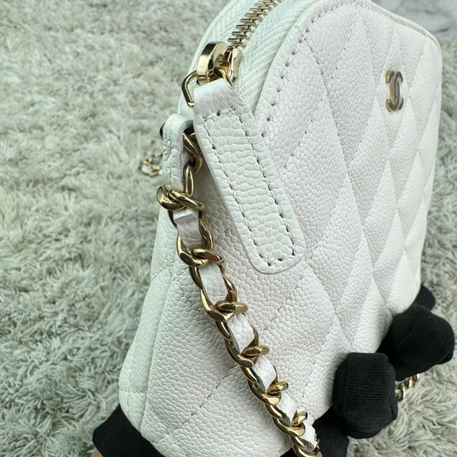 香奈兒Chanel 24s小貝殼包 荔枝牛皮 白色 金釦-15
