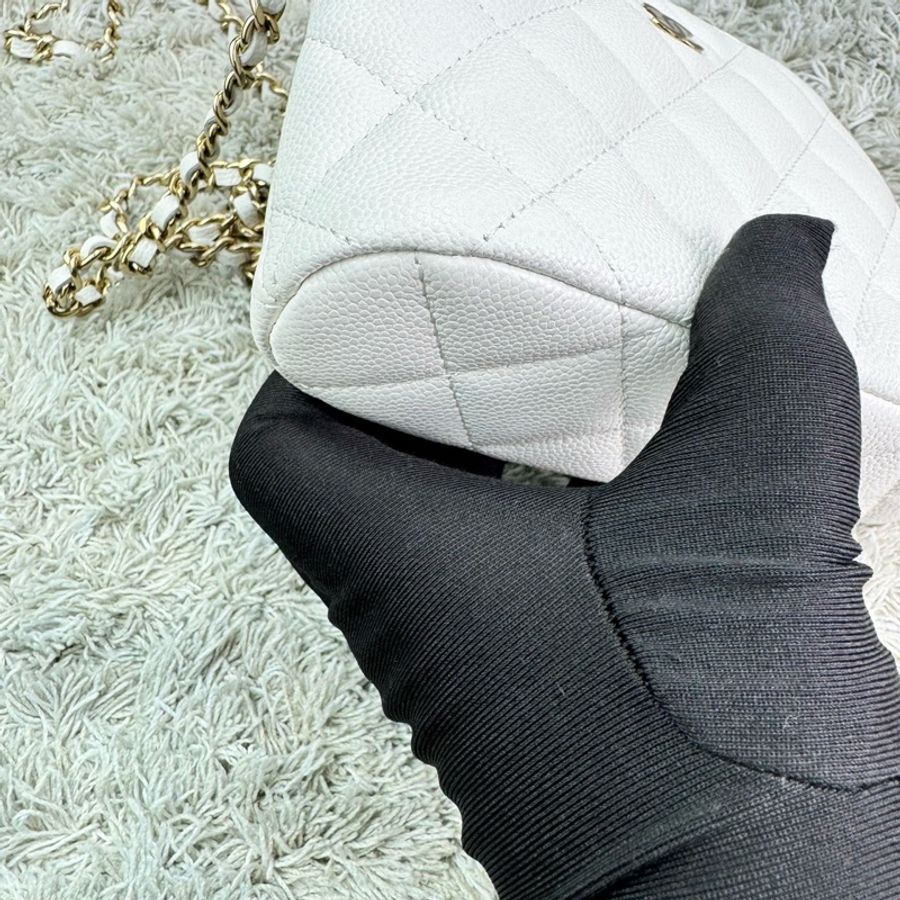香奈兒Chanel 24s小貝殼包 荔枝牛皮 白色 金釦-19