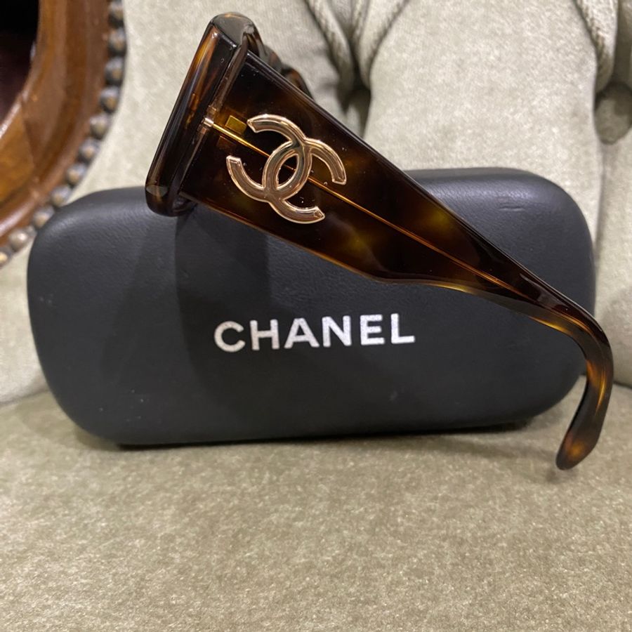 Chanel 琥珀色方框雙Clogo 太陽眼鏡-10