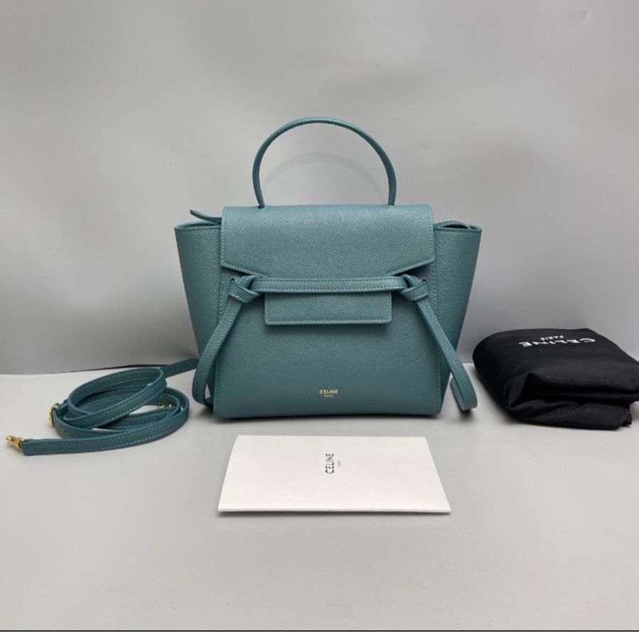 Celine nano belt bag 牛皮荔枝紋霧霾藍鯰魚包-0