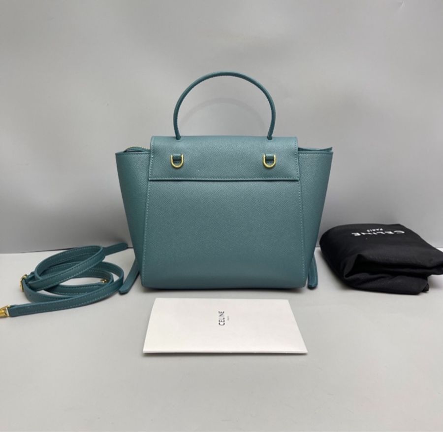 Celine nano belt bag 牛皮荔枝紋霧霾藍鯰魚包-7