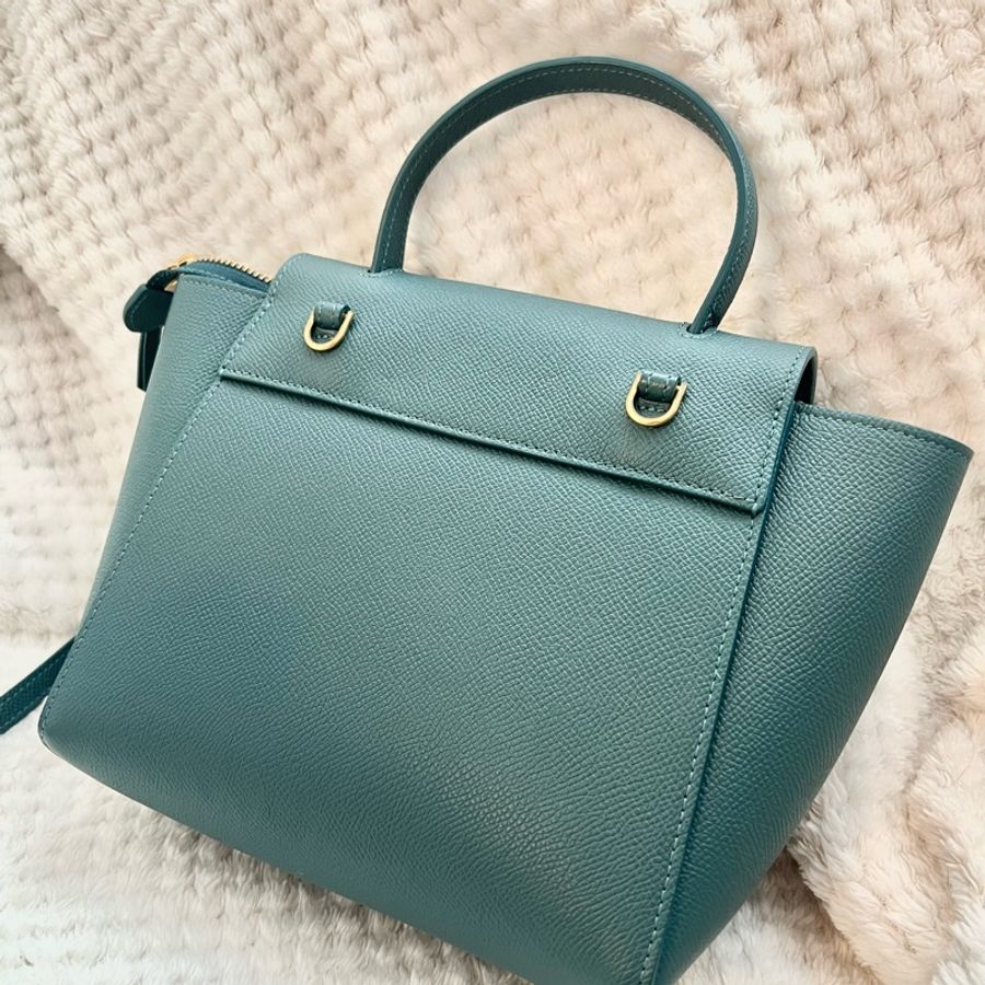 Celine nano belt bag 牛皮荔枝紋霧霾藍鯰魚包-11