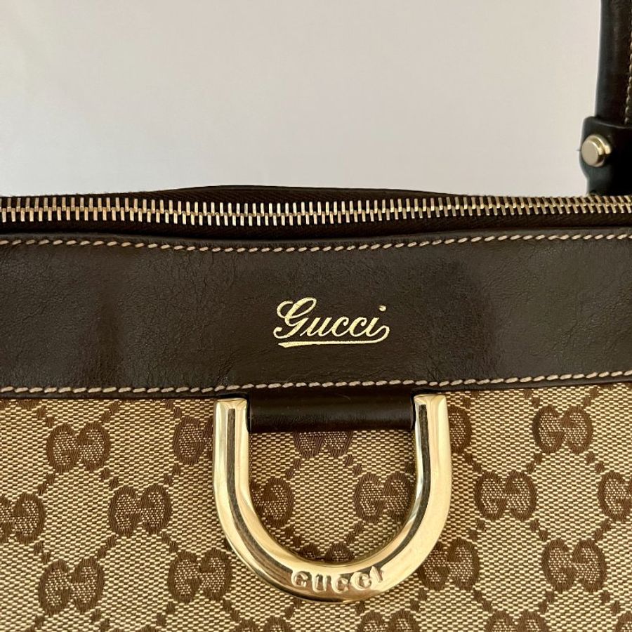 Gucci啡色老花黑色皮革水餃包側肩孭揹手袋 日出中古二手vintage-4