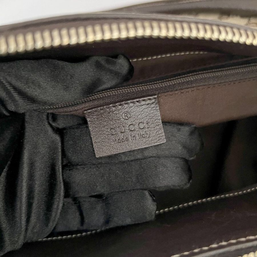 Gucci啡色老花黑色皮革水餃包側肩孭揹手袋 日出中古二手vintage-6