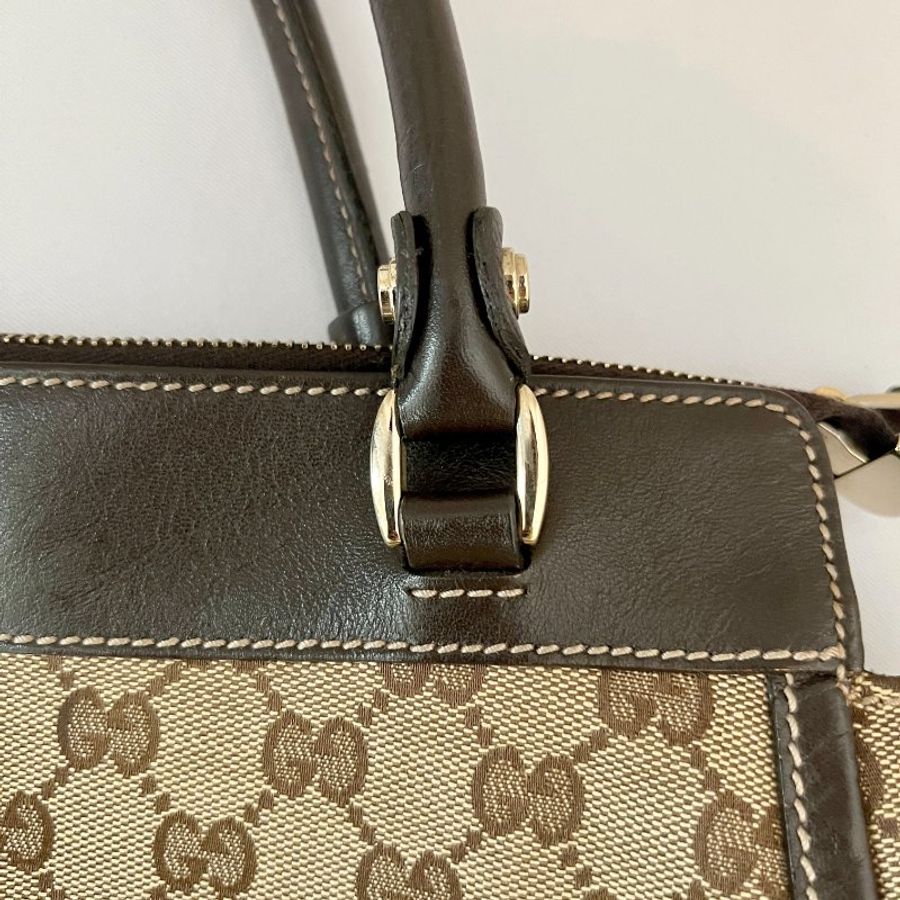 Gucci啡色老花黑色皮革水餃包側肩孭揹手袋 日出中古二手vintage-7