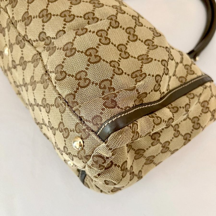 Gucci啡色老花黑色皮革水餃包側肩孭揹手袋 日出中古二手vintage-10
