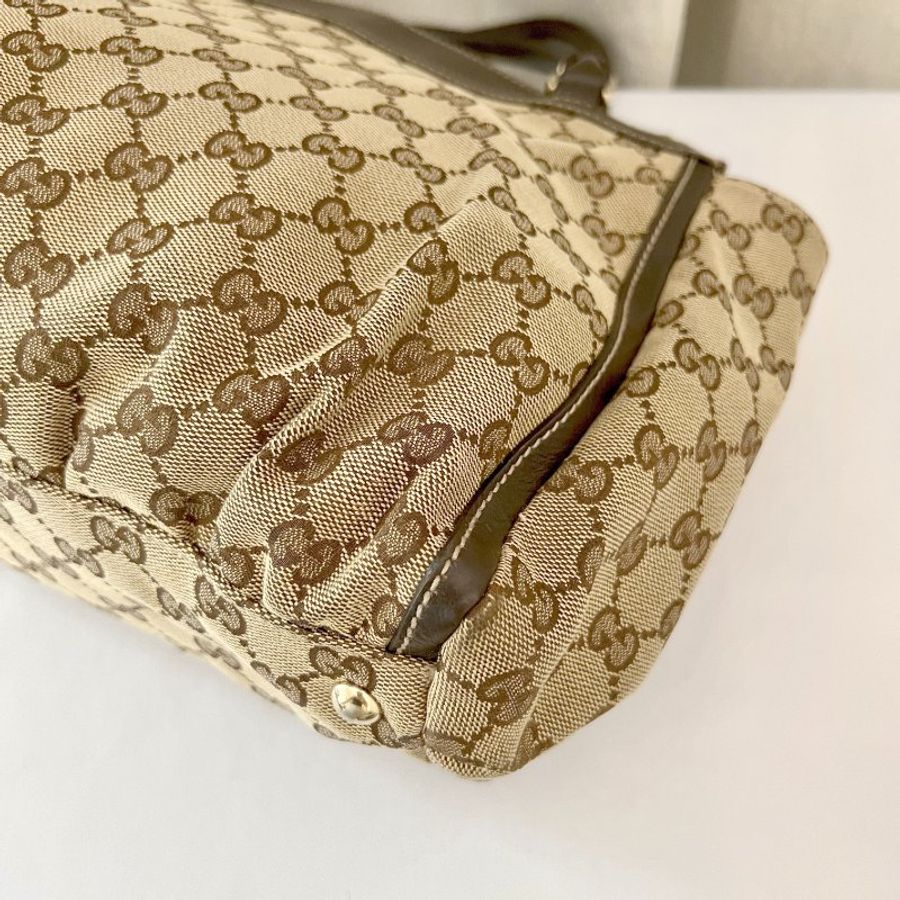 Gucci啡色老花黑色皮革水餃包側肩孭揹手袋 日出中古二手vintage-12