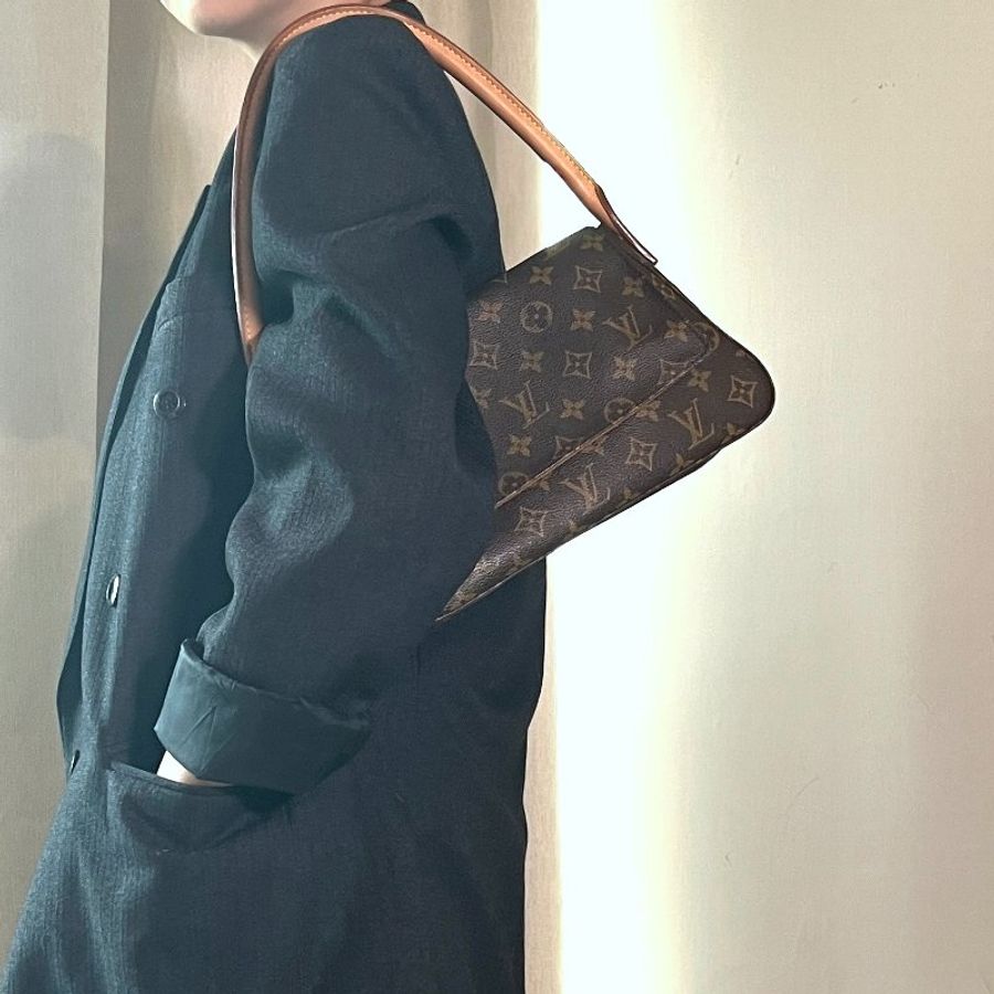 LV looping bag啡色老花皮革側肩孭揹單肩包手袋古董袋 日出中古vintage-1