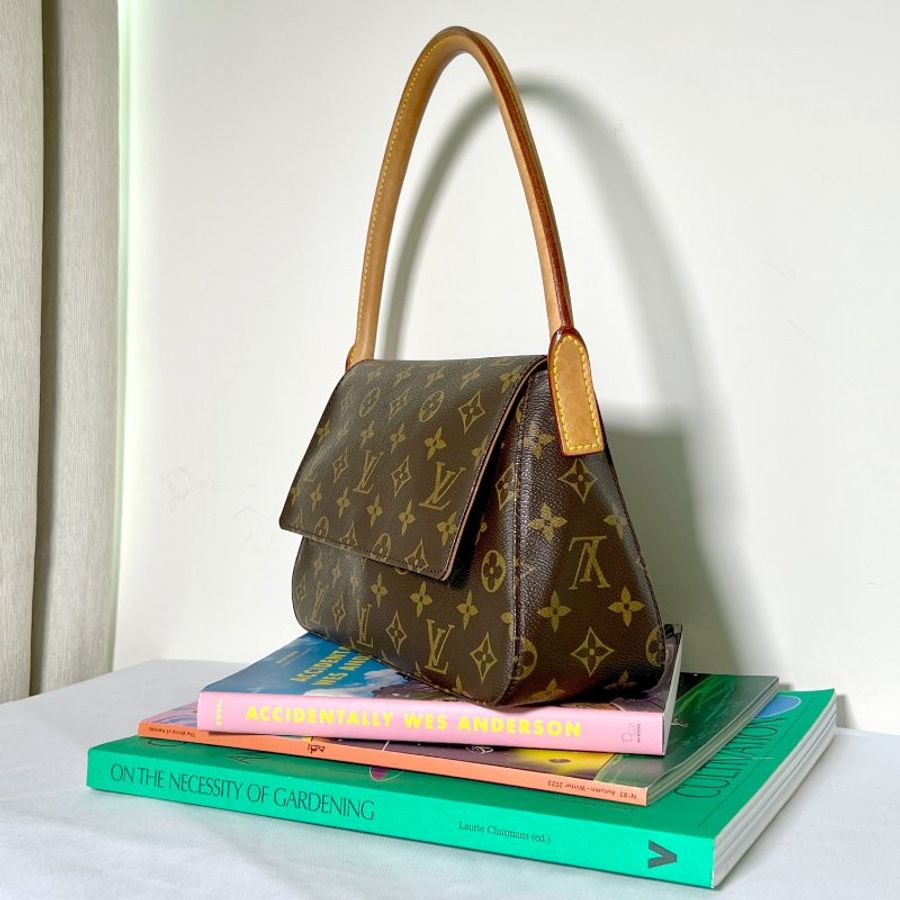 LV looping bag啡色老花皮革側肩孭揹單肩包手袋古董袋 日出中古vintage-2