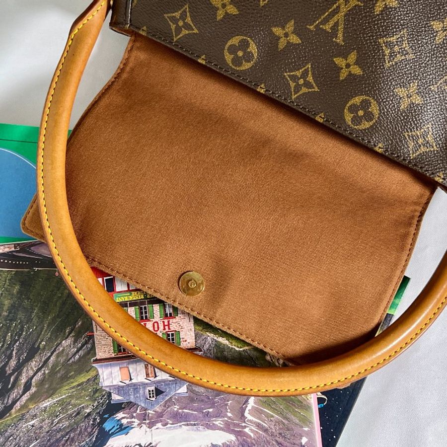 LV looping bag啡色老花皮革側肩孭揹單肩包手袋古董袋 日出中古vintage-7